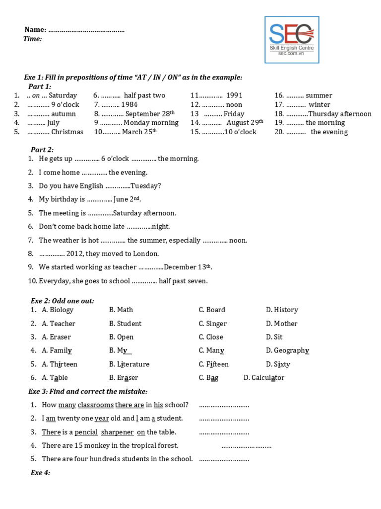 GRADE 6 - PRACTICE TEST 3 - STARTER UNIT Ad783 | PDF