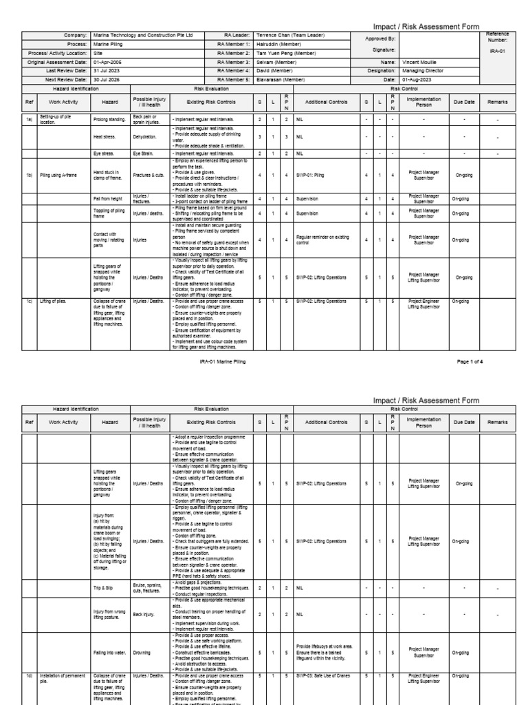 Marine Piling Risk Assessment Report | PDF | Firefighting | Crane (Machine)