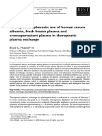 Therapeutic Apheresis - Use of Human Serum Albumin, Fresh Frozen Plasma and Cryosupernatant Plasma in Therapeutic Plasma Exchange