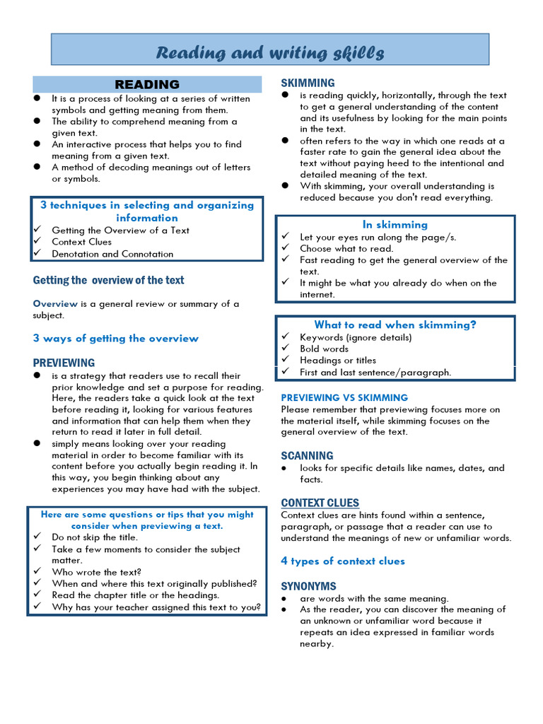Reading Comprehension Techniques Guide Pdf Speed Reading