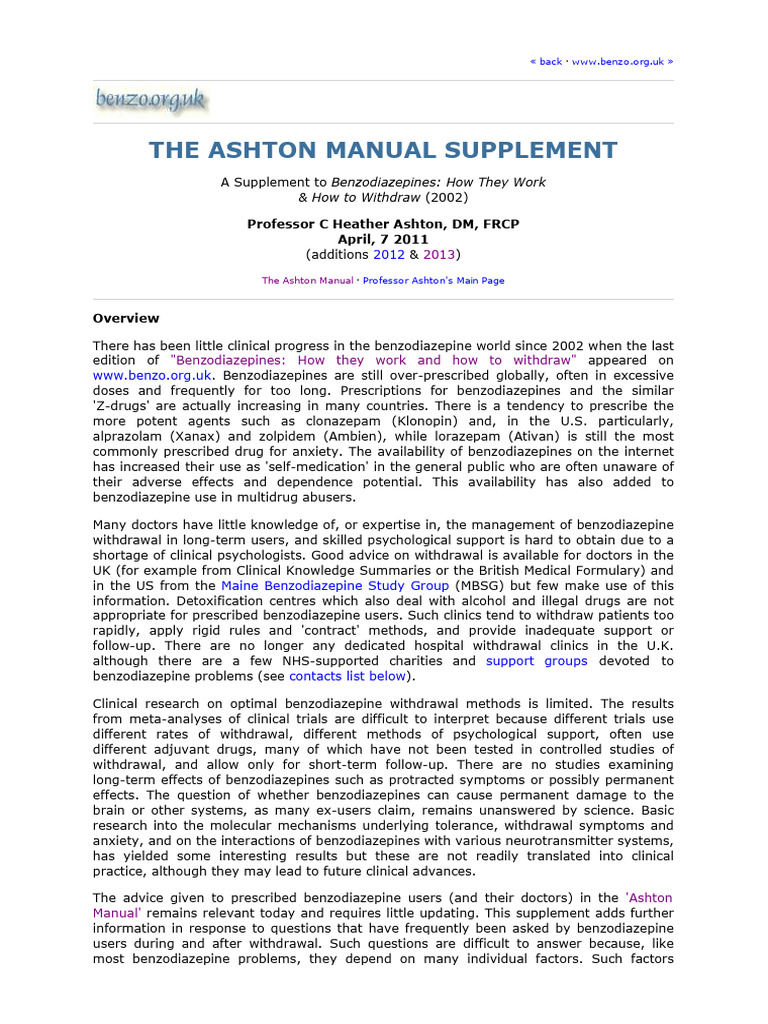 Ashton Suppl PDF Benzodiazepine Drug Withdrawal