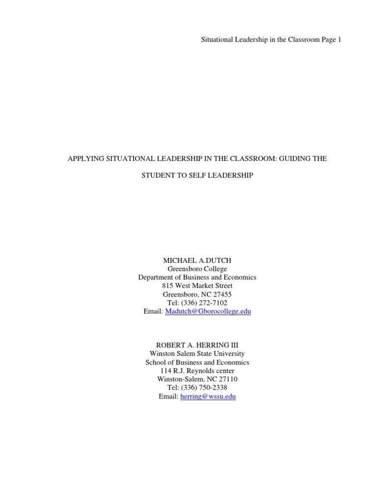 Applying Situational Leadership in The Classroom: Guiding The Student ...