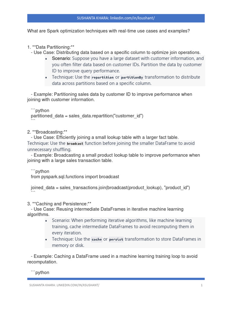 Apache spark optimization techniques pdf apache spark cache
