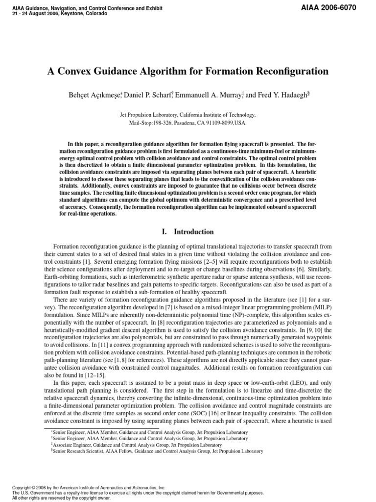 A Convex Guidance Algorithm For Formation Reconfiguration, 6.2006-6070 ...