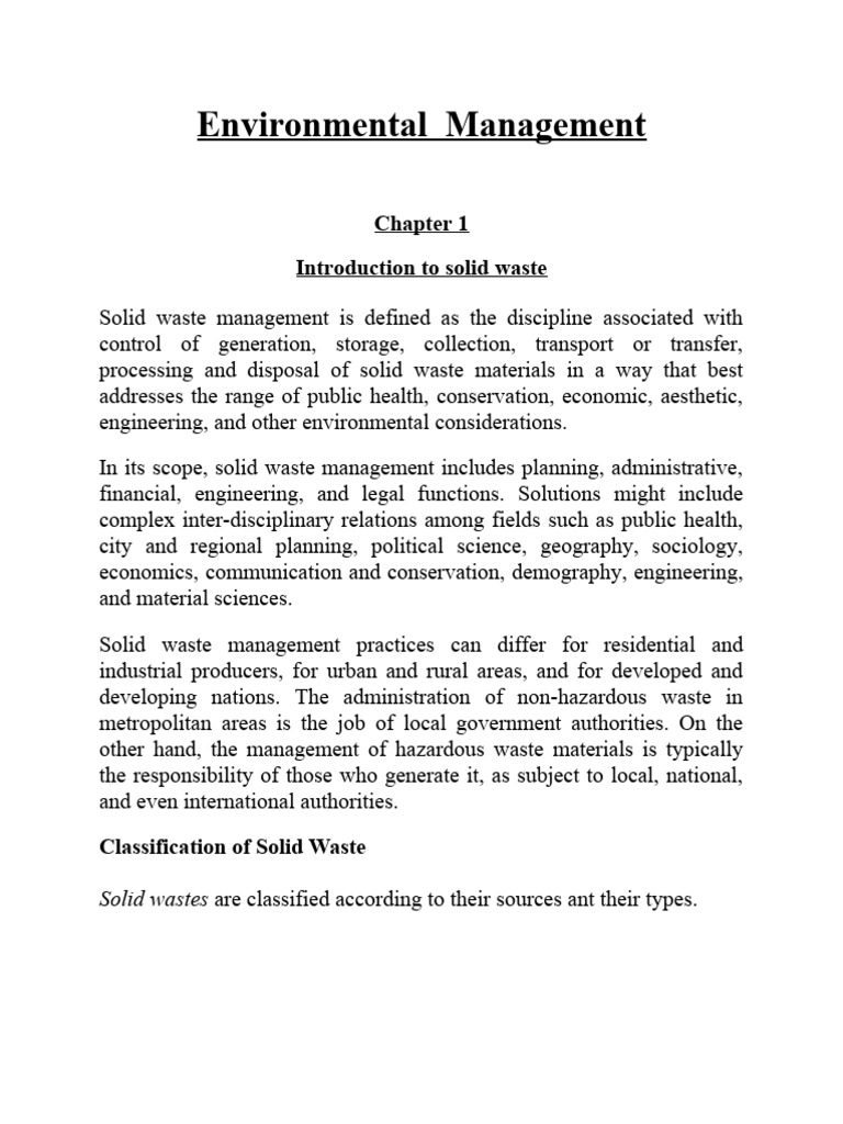 Environmental Management PDF Sewage Treatment Waste