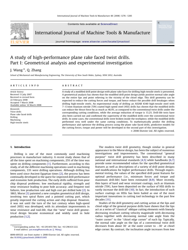 A Study of High-Performance Plane Rake Faced Twist Drills. | PDF ...