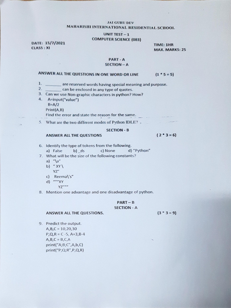 Computer Science Question Paper PDF | PDF