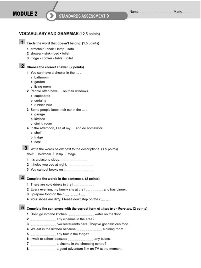 Exam Unit 2 A 1º ESO Normal | PDF | Chair | Home