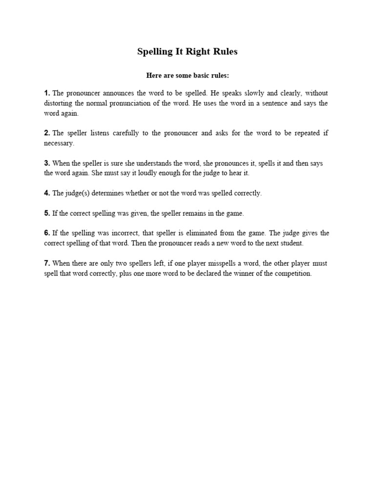 Spelling Bee Rules PDF
