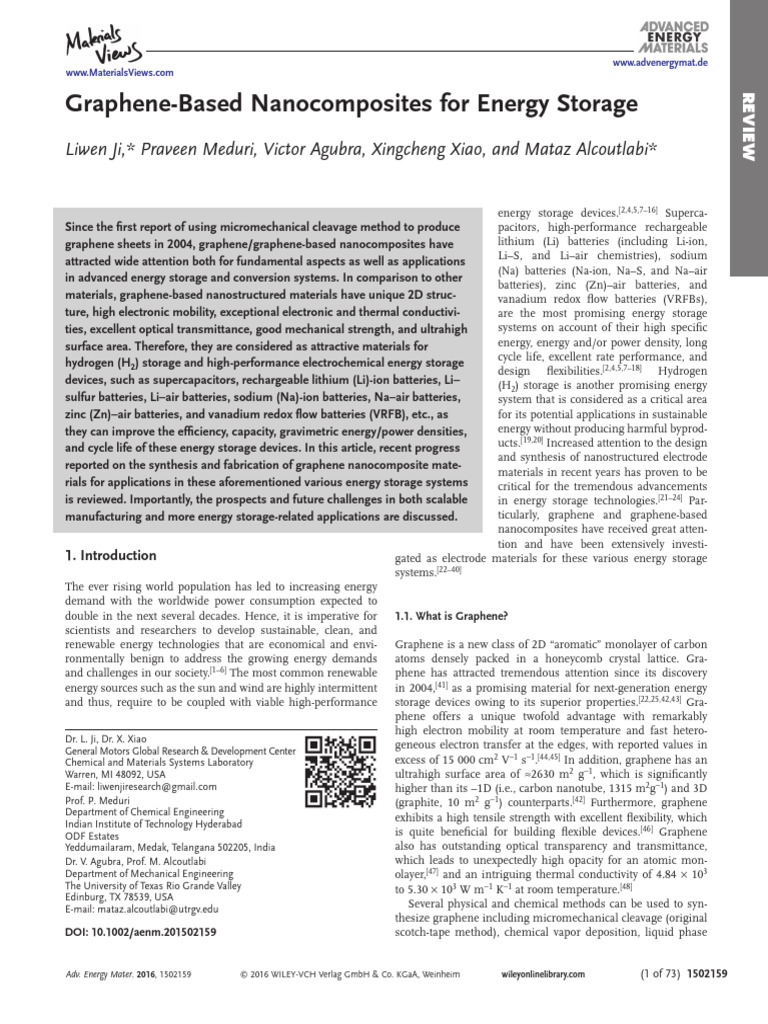 Graphene-Based Nanocomposites For Energy Storage | PDF | Graphene ...