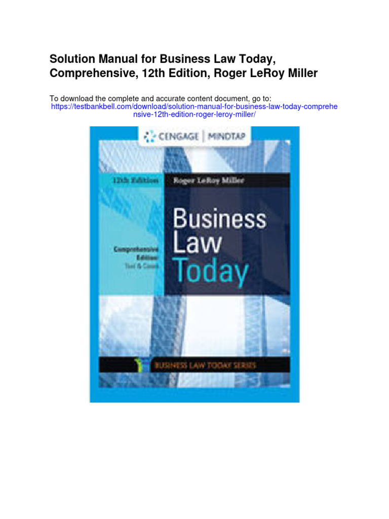 Solution Manual For Business Law Today Comprehensive 12th Edition Roger