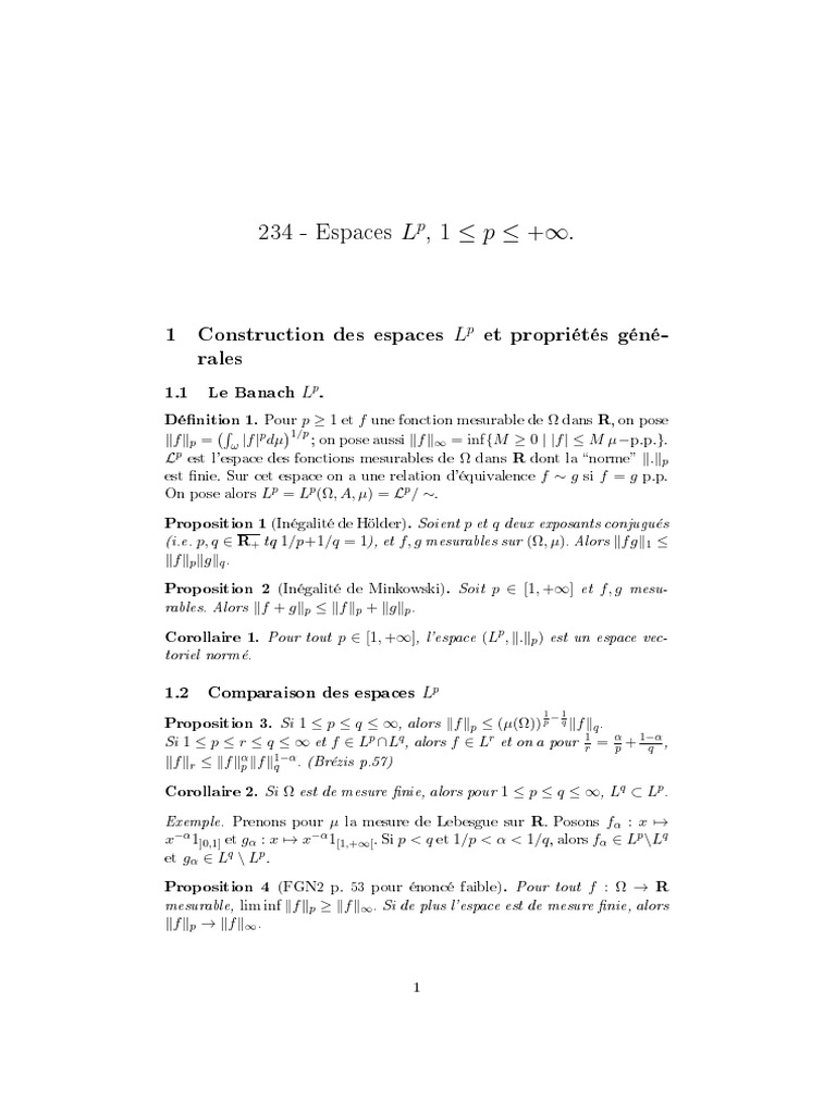Espaces Lp : Propriétés et Applications | PDF | Analyse mathématique ...