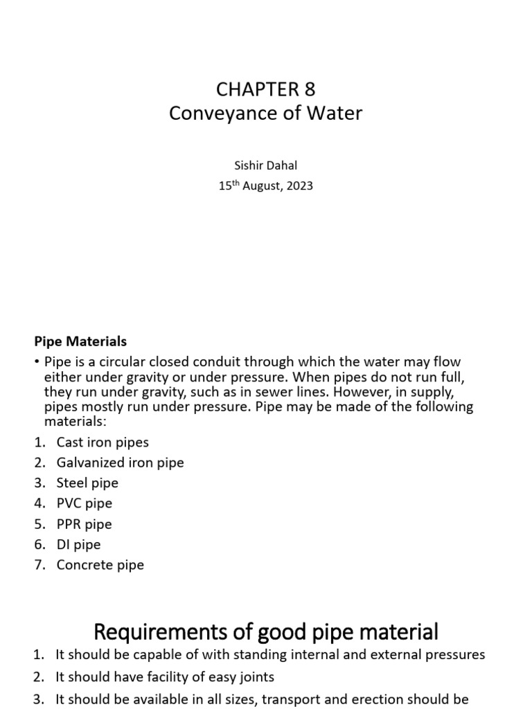 Conveyance Of Water Pdf Pipe Fluid Conveyance Plumbing