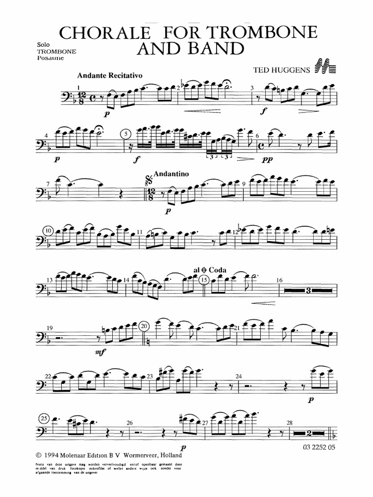 Ted Huggens Chorale For Trombone and Band (For Band) Trombone Solo