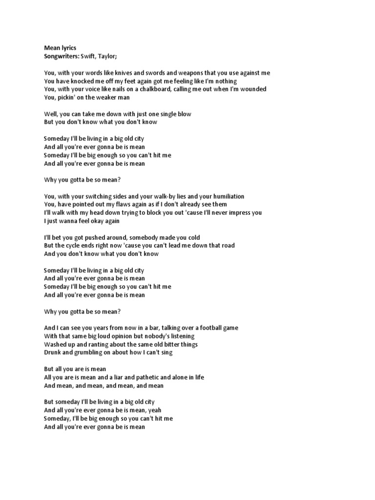 Mean Lyrics | Song Structure | Songs