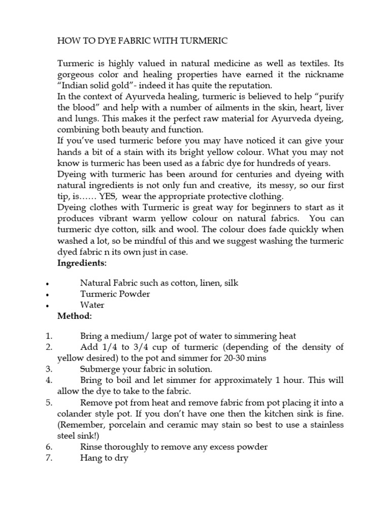 How To Dye Fabric With Turmeric PDF Dyeing Textiles