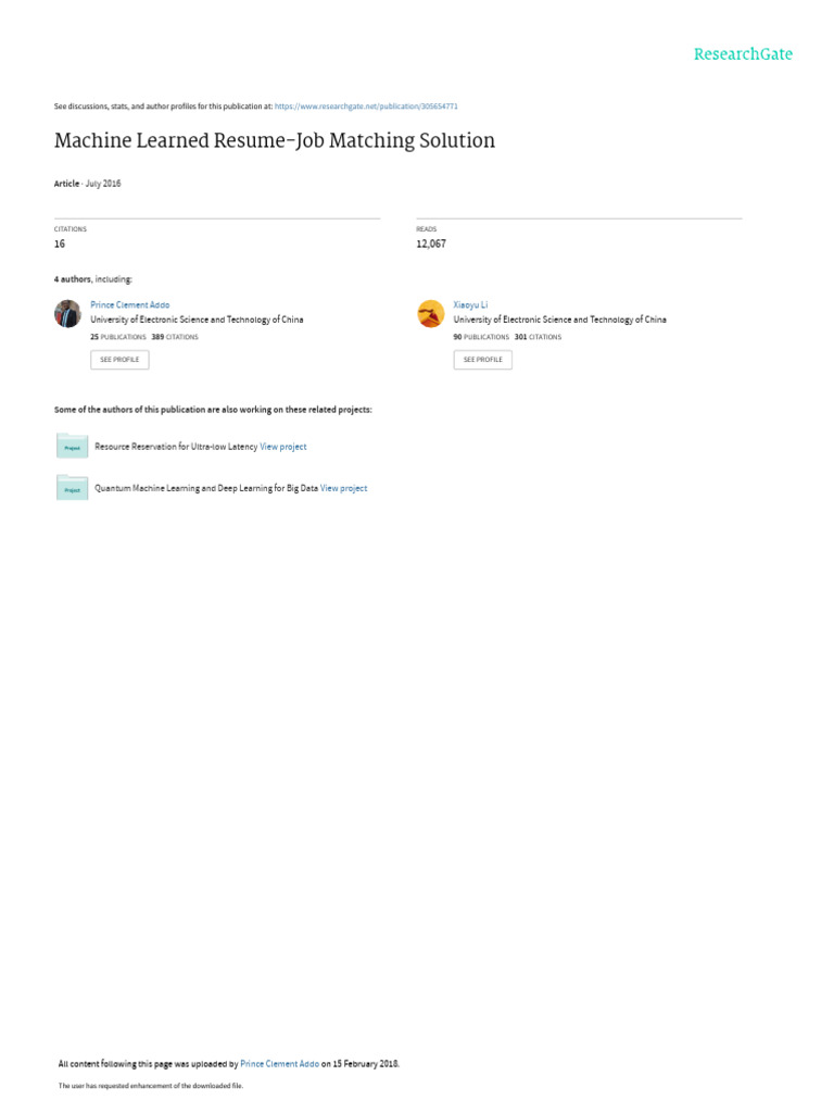 Machine Learned Resume Job Matching Solution Download Free Pdf