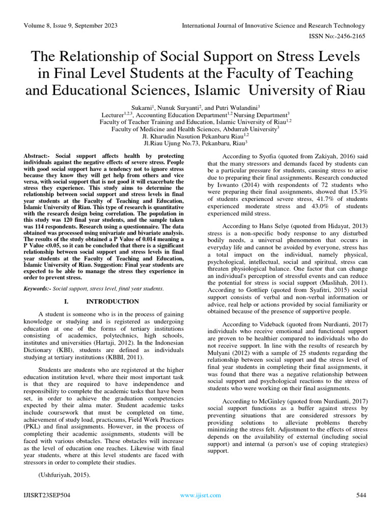 Social Support and Student Stress Levels | PDF | Stress (Biology ...