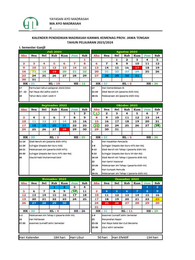 Kaldik Madrasah 20232024 Jateng PDF