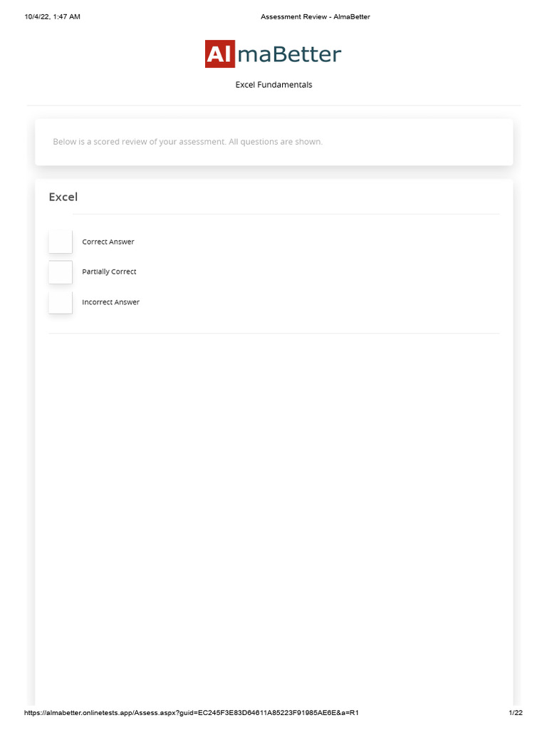 Assessment Review Competency Test Excel Fundamentals AlmaBetter PDF