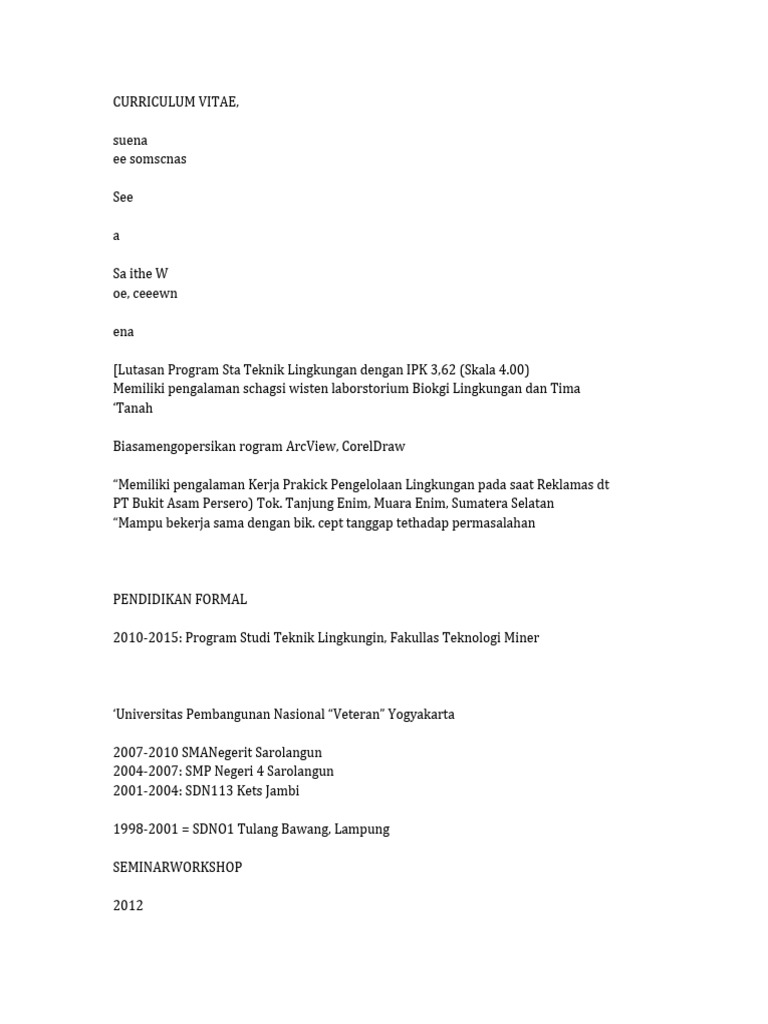 Contoh Curriculum Vitae Inggris Dan Artinya | PDF