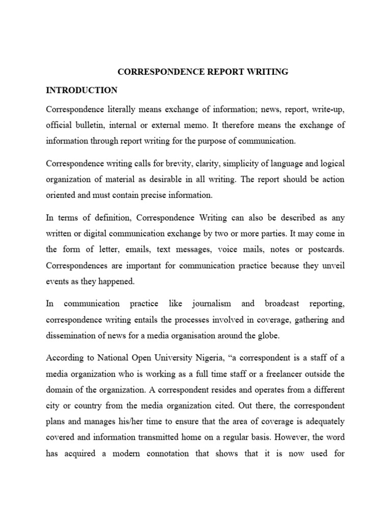 Correspondence Report Writing PDF Journalism News