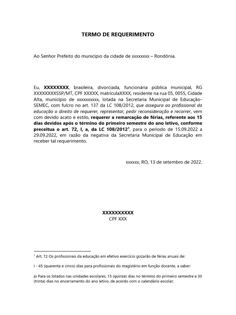 TERMO DE REQUERIMENTO | PDF