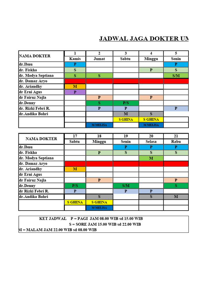 Jadwal Dokter Klinik Yakrija Juni 2023 | PDF