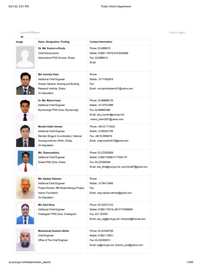 PWD Officers Contact Directory | PDF | Bangladesh