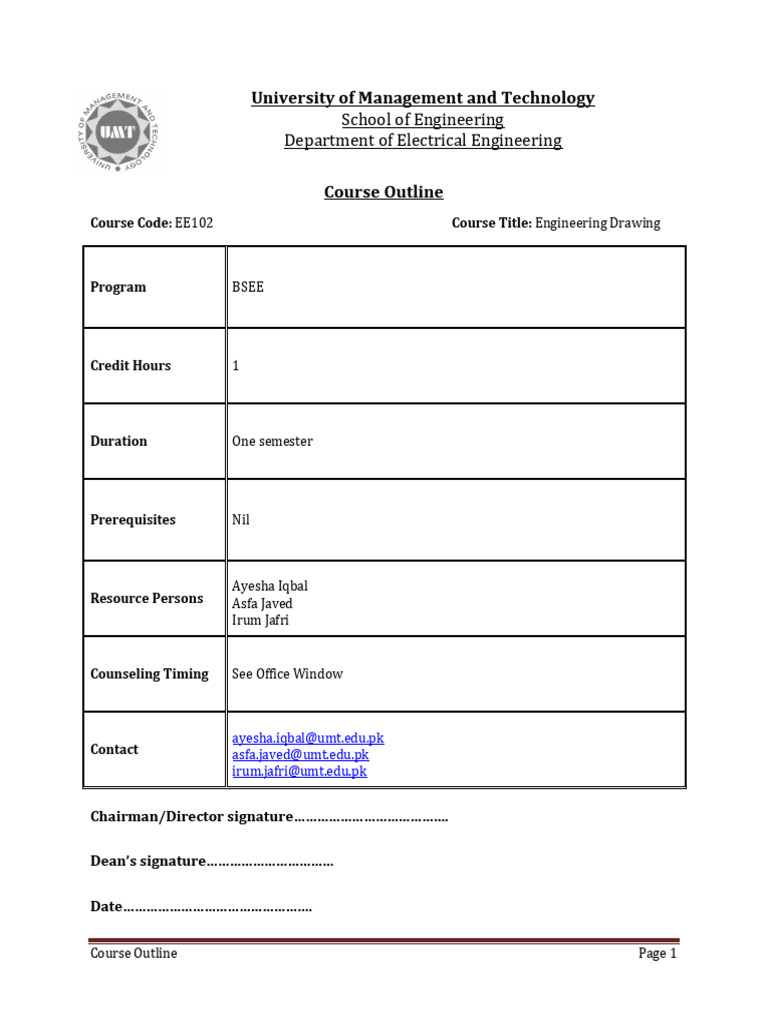 Engineering Drawing Course Outline EE102 | PDF | Engineering