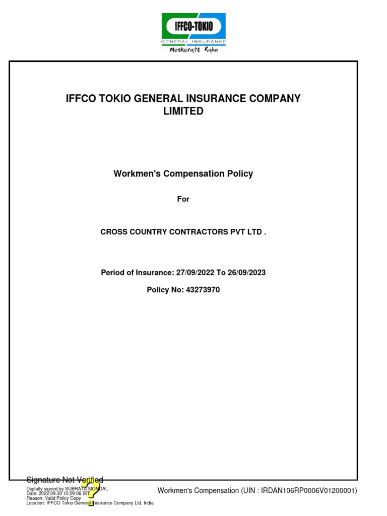 Workmen Compensatio Policy - PFD | PDF | Liability Insurance | Insurance
