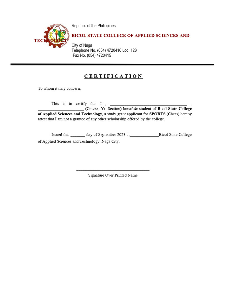 CERTIFICATION Study Grant PDF