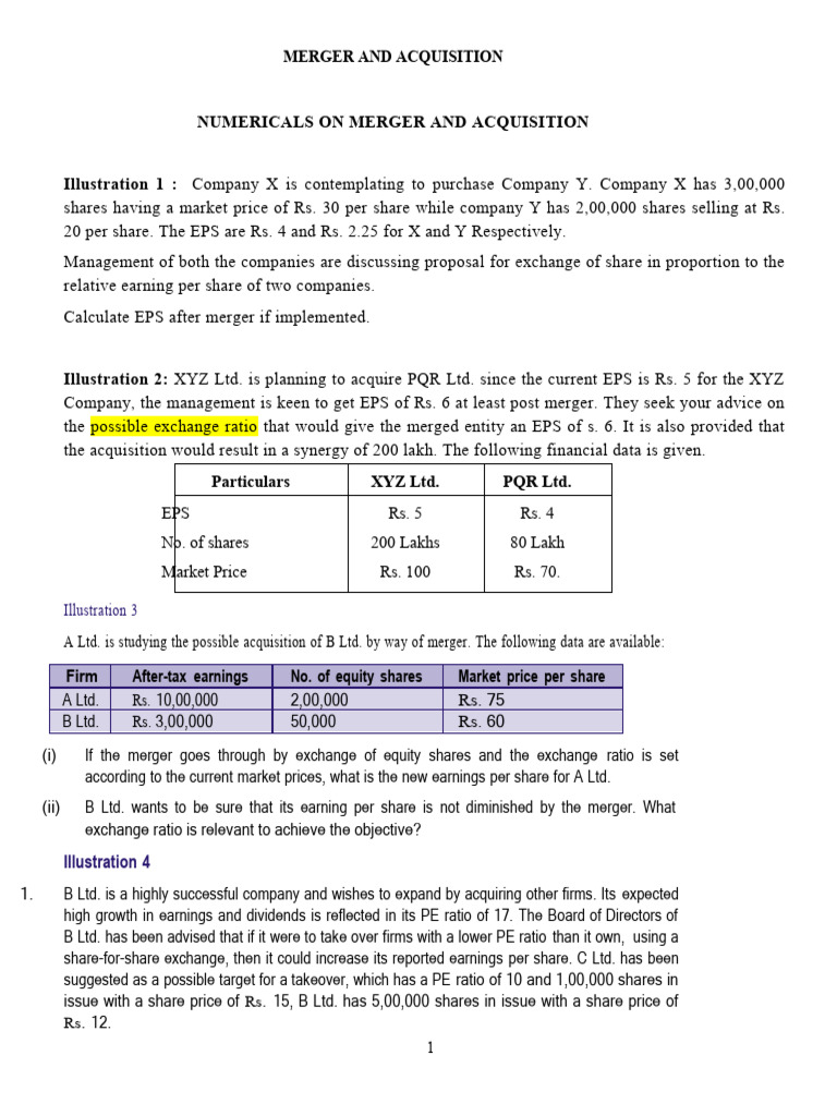EPS Calculations in Mergers & Acquisitions | PDF | Mergers And ...
