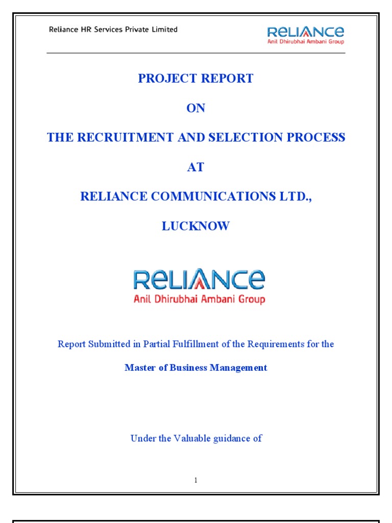 reliance project Recruitment Employment