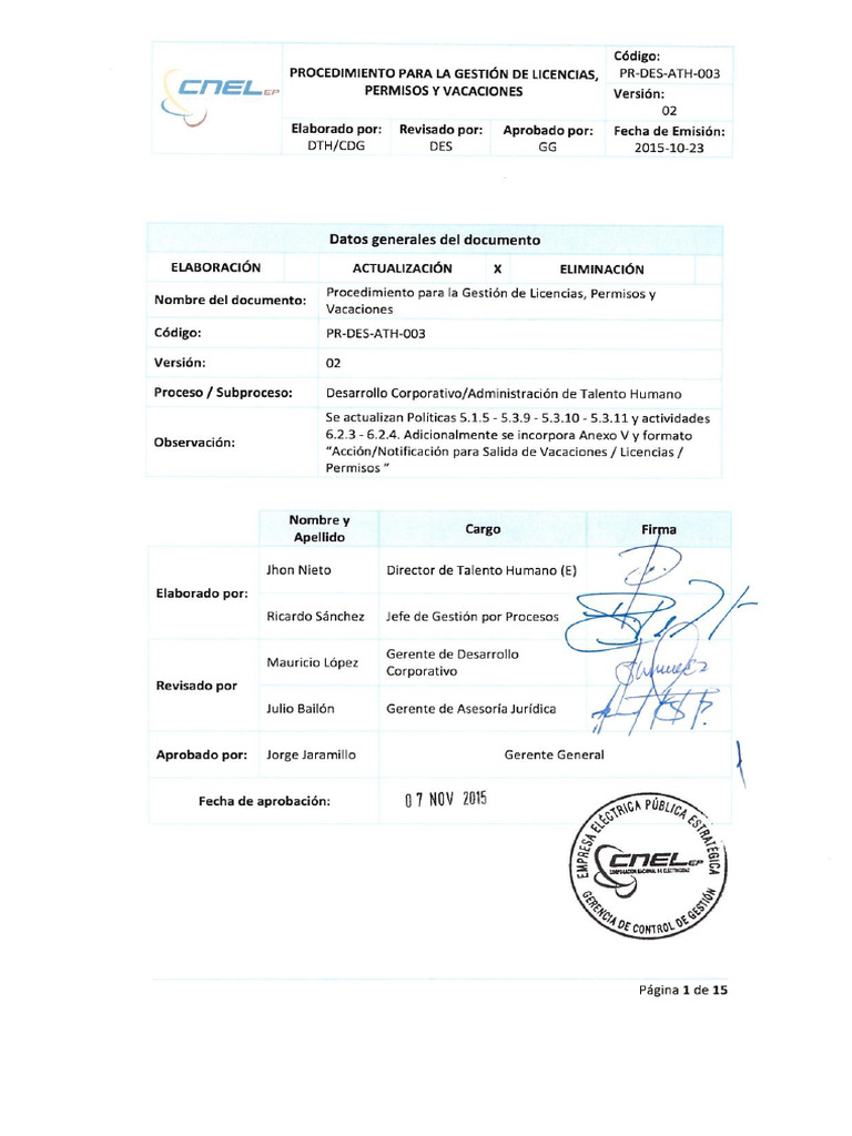 PR Des Ath 003 Gestion Licencias Permisos y Vacaciones v02 1 | PDF