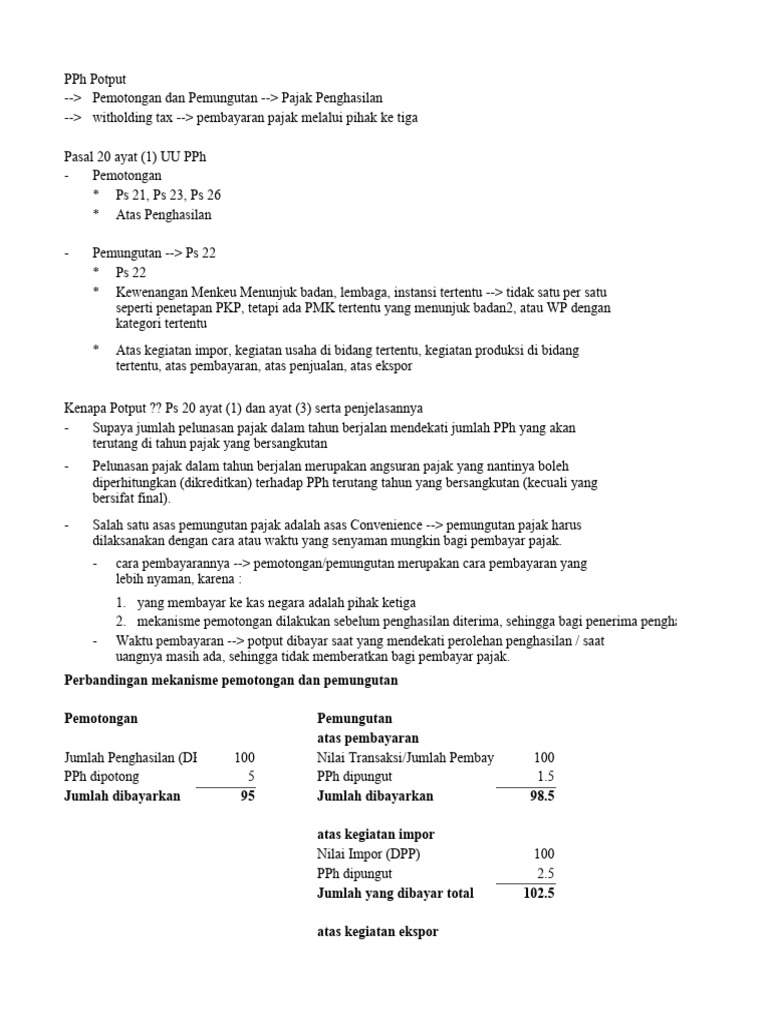Pemotongan Pemungutan Pph Potput Pdf