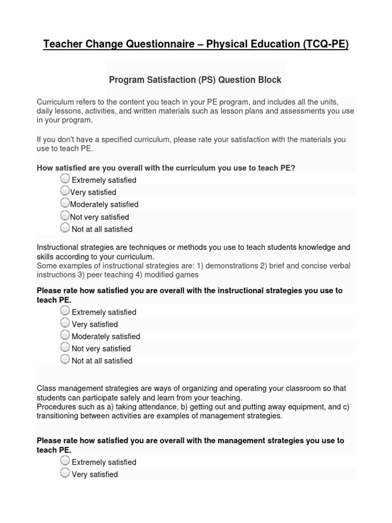 Teacher change questionnaire physical educationand calculations pdf