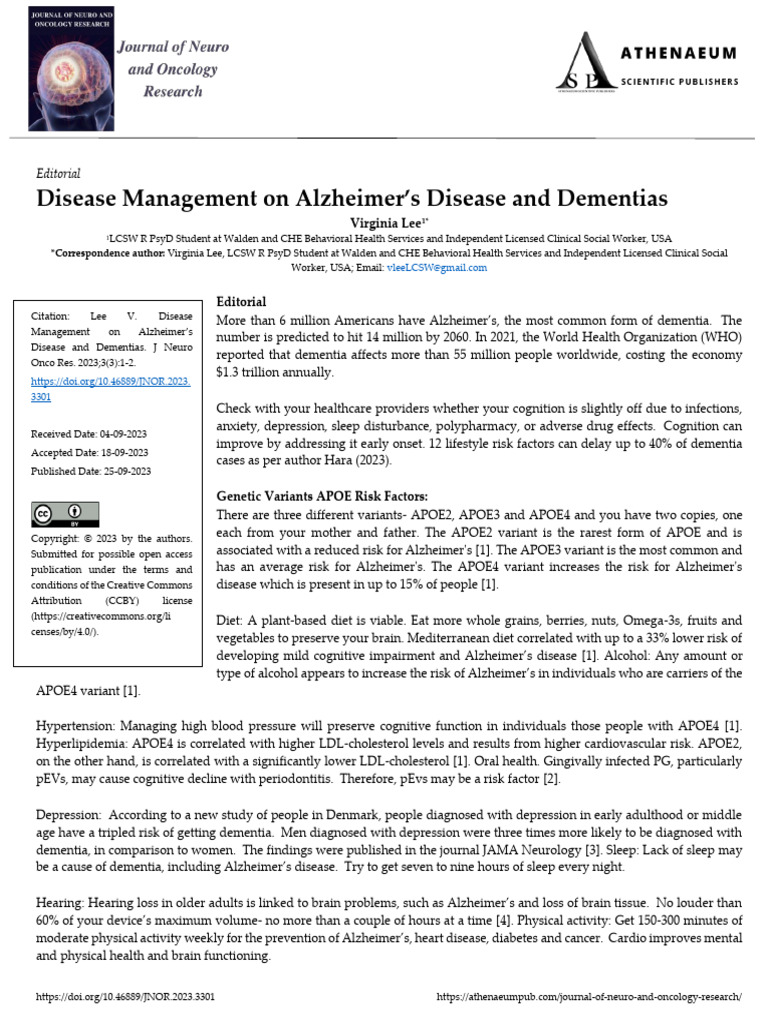 Disease Management On Alzheimers Disease and Dementias | PDF | Dementia ...