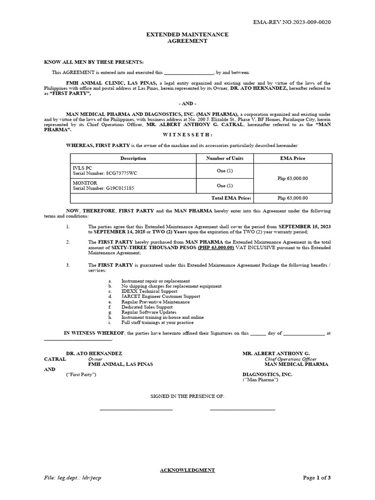 Extended maintenance agreement pdf