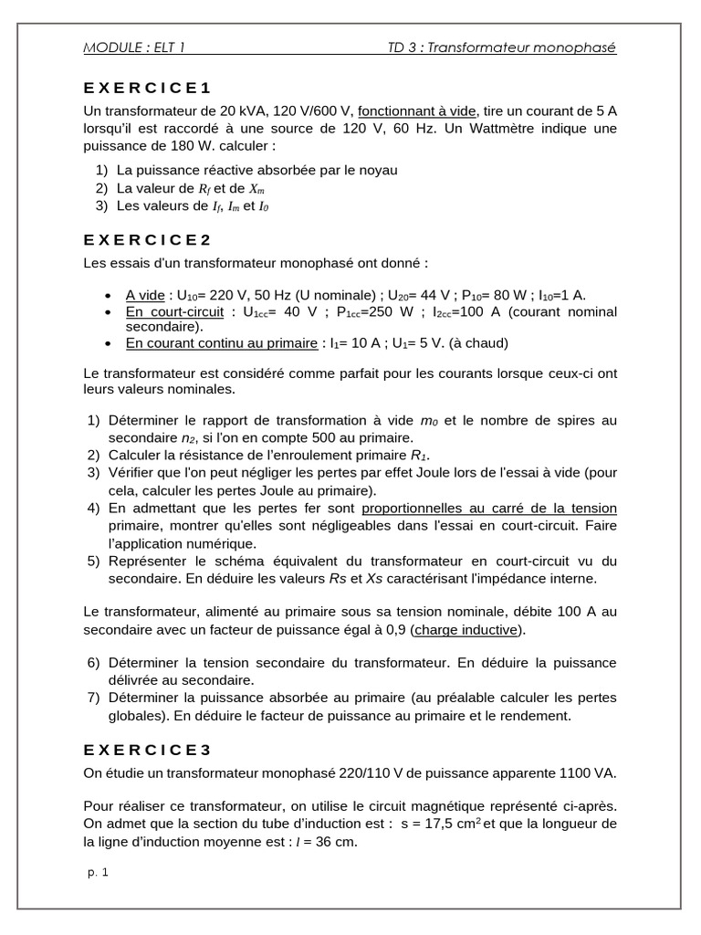 Td3 Transfo Solution | PDF | Transformateur électrique | Science des ...