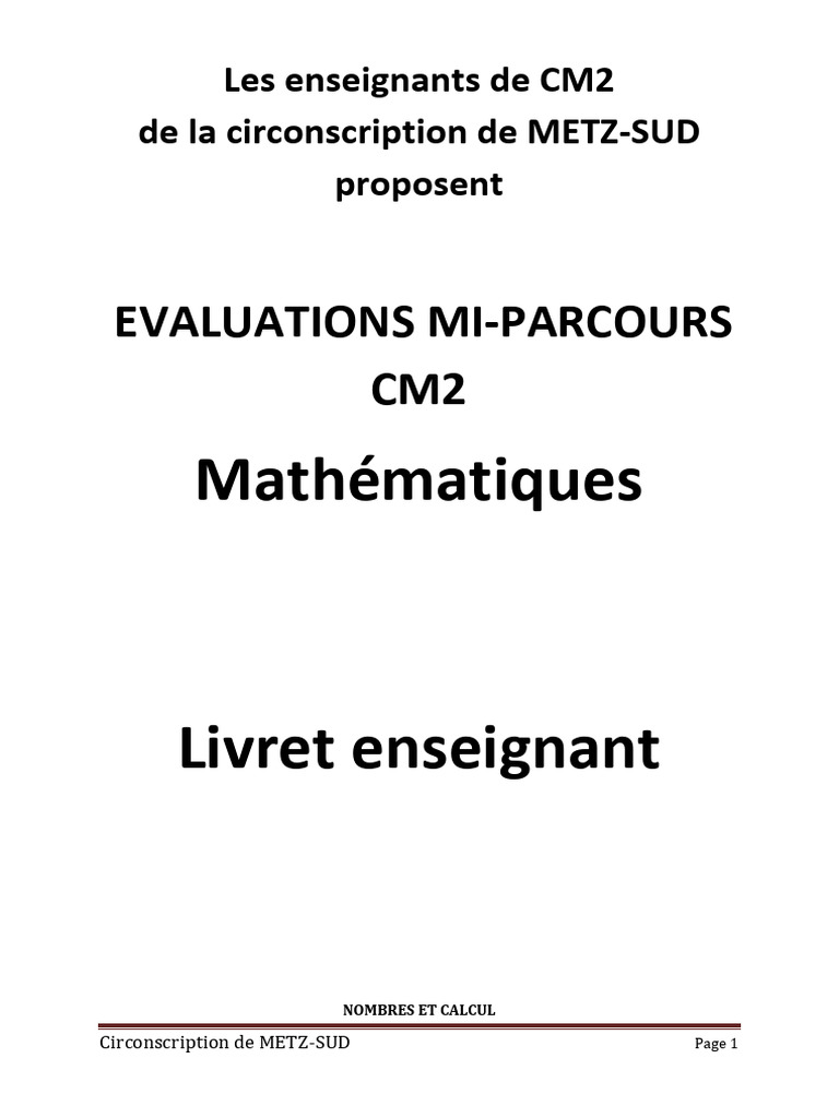 Évaluations de Maths pour CM2 à Metz-Sud | PDF | Zone | Mathématiques ...