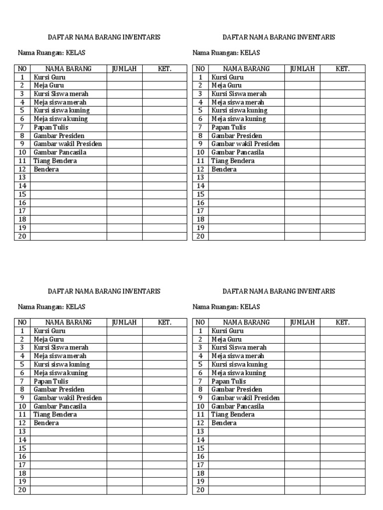 Daftar Barang Inventaris Kantor