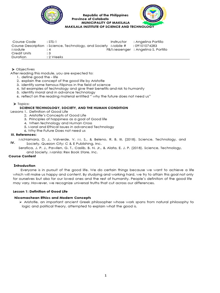 Sts 1 Module 4 Pdf Happiness