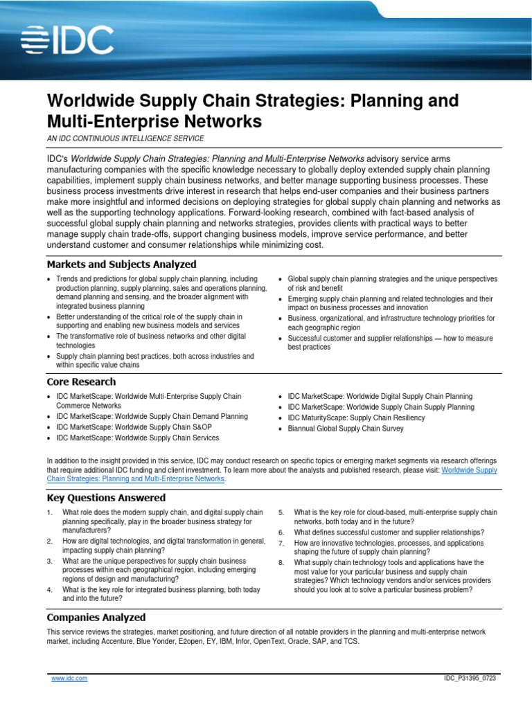 IDC Worldwide Supply Chain Strategies Planning and MultiEnterprise