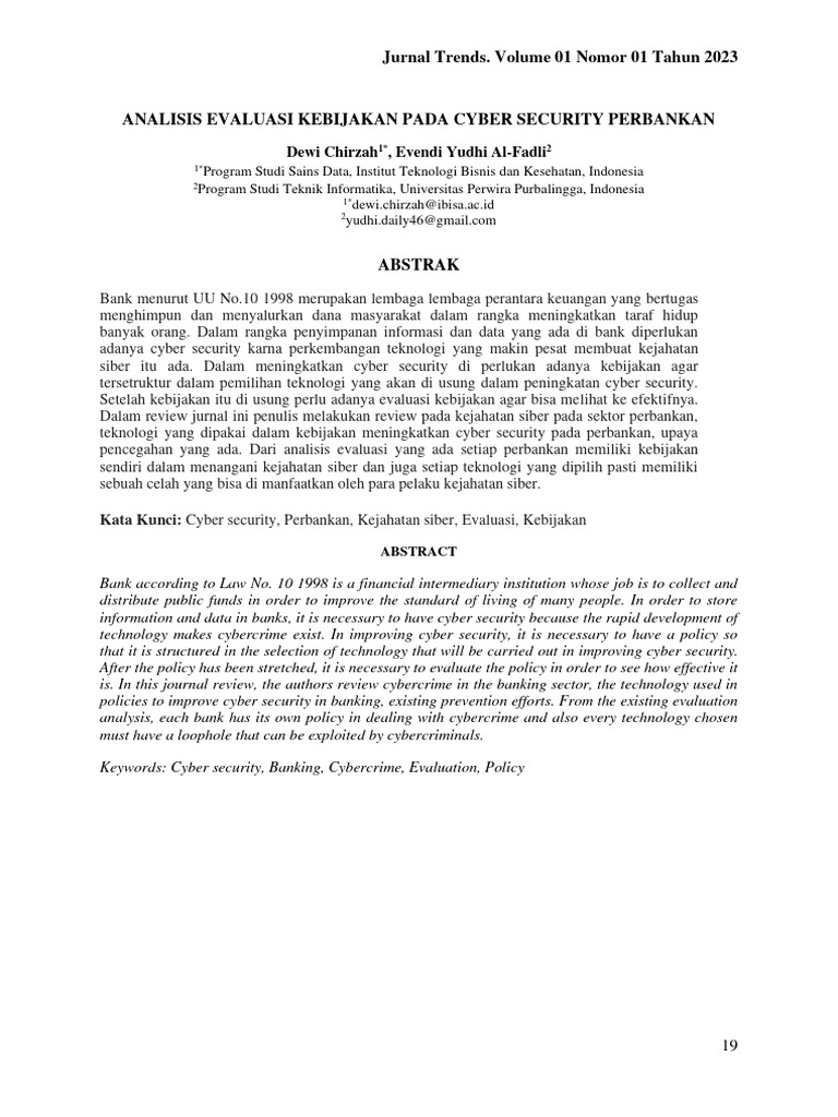 Jurnal Analisis Evaluasi Kebijakan Cyber Security Di Perbankan 19-24 | PDF