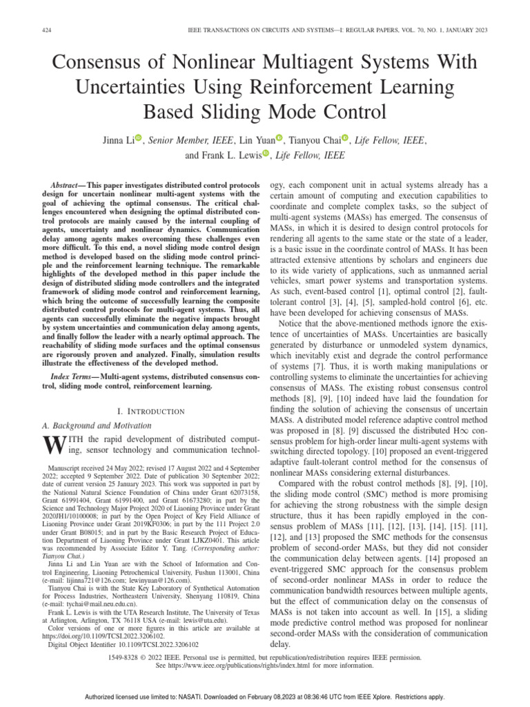 Nonlinear Multiagent Systems Consensus | PDF | Mathematical ...
