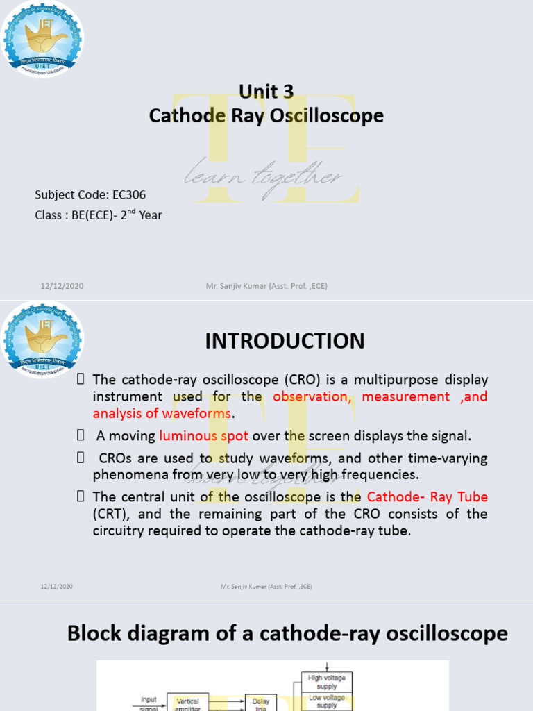 Unit 3 Cathode Ray Oscilloscope Subject Code EC306 Class BE (ECE