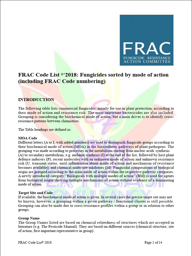 Frac Code List | PDF | Fungicide | Bacillus