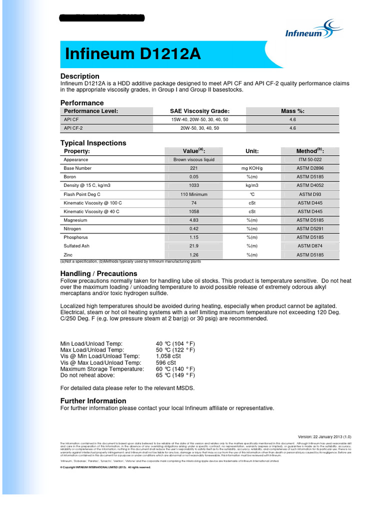 Infineum D1212A 1 PDF Motor Oil Viscosity
