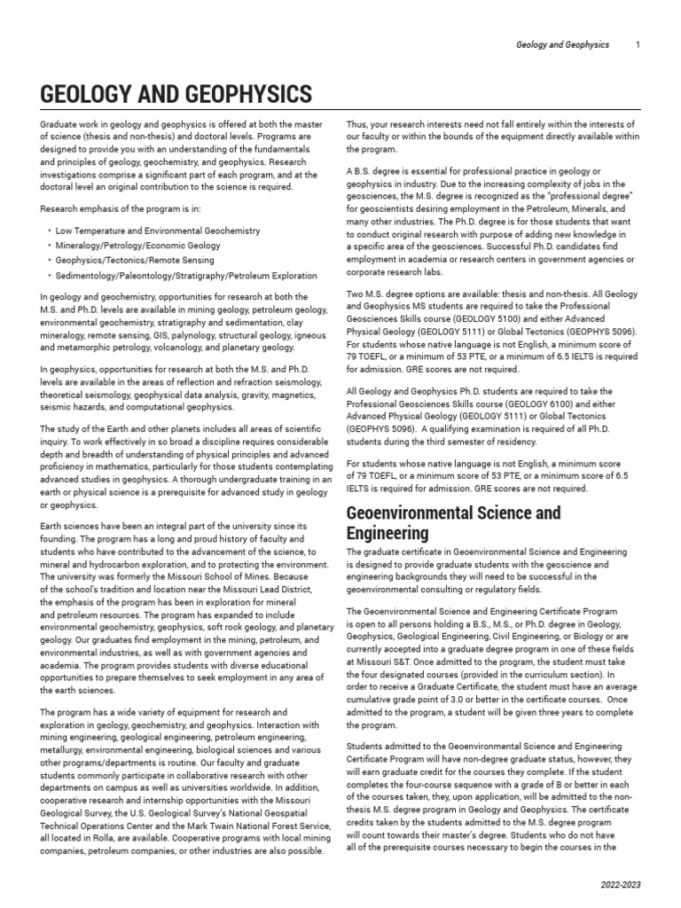 Geology and Geophysics Graduate Programs | PDF | Geology | Geophysics